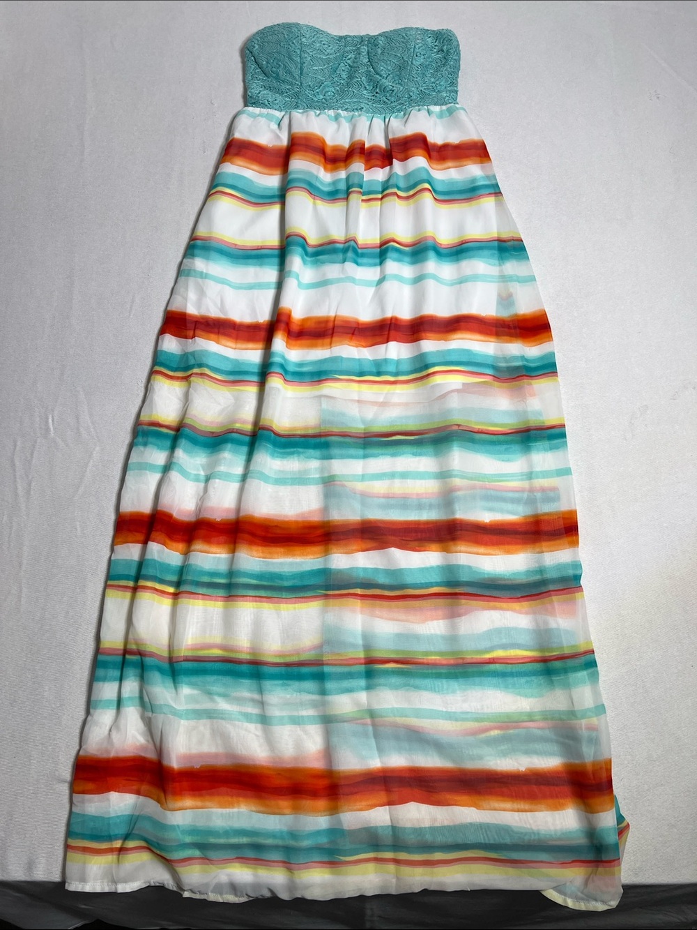 No Boundaries Teal Lace Top Striped Maxi Skirt